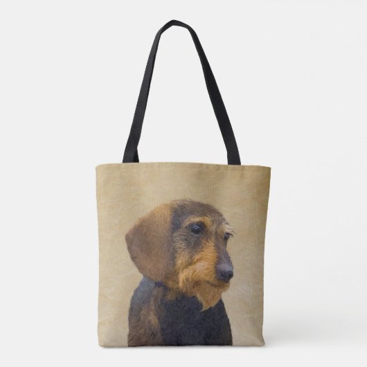 Dackel (Drahthaar) Gemälde Original Hundekunst Tasche (Rückseite)