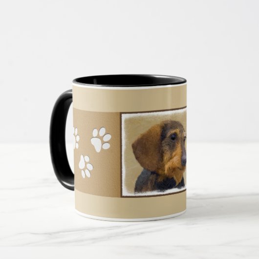 Dackel (Drahthaar) Gemälde Original Hundekunst Tasse (Vorderseite Links)