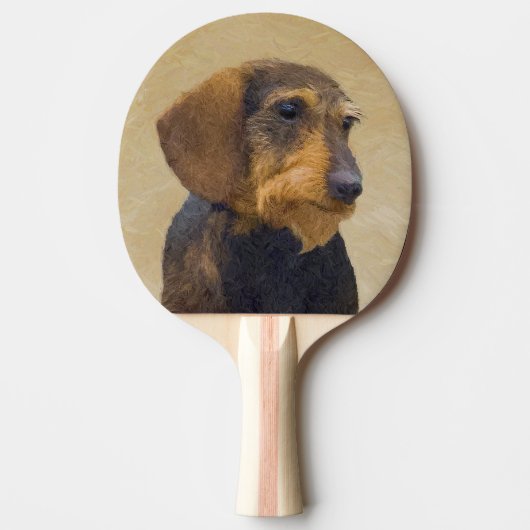 Dackel (Drahthaar) Gemälde Original Hundekunst Tischtennis Schläger (Vorderseite)