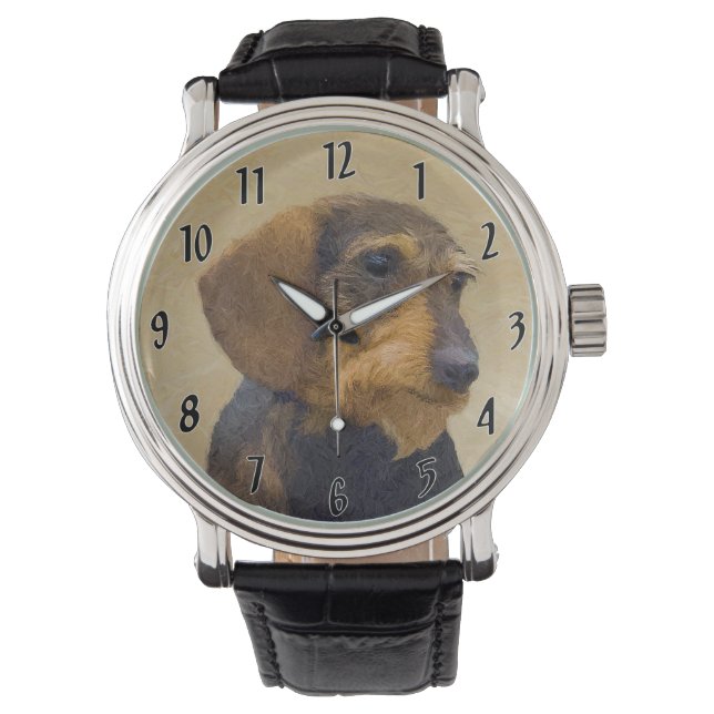 Dackel (Drahthaar) Malerei Original Dog Art Armbanduhr (Vorderseite)