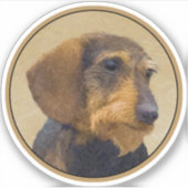 Dackel (Drahthaar) Malerei Original Dog Art Aufkleber (Vorderseite)