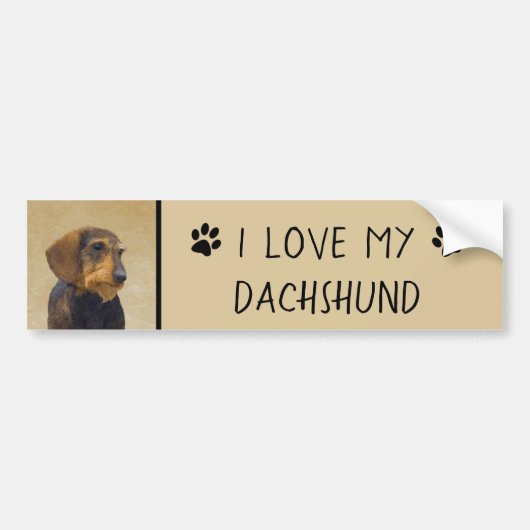 Dackel (Drahthaar) Malerei Original Dog Art Autoaufkleber (Vorne)