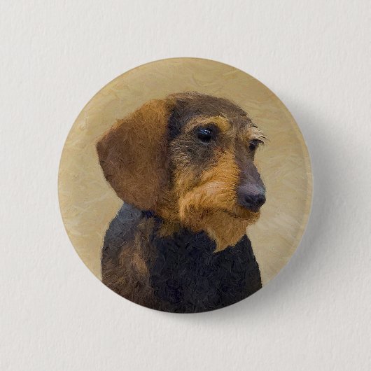 Dackel (Drahthaar) Malerei Original Dog Art Button (Vorderseite)