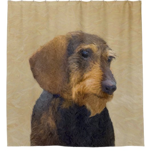 Dackel (Drahthaar) Malerei Original Dog Art Duschvorhang (Vorderseite)