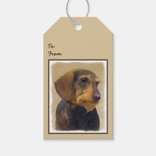 Dackel (Drahthaar) Malerei Original Dog Art Geschenkanhänger (Vorderseite)