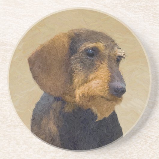 Dackel (Drahthaar) Malerei Original Dog Art Getränkeuntersetzer (Vorne)