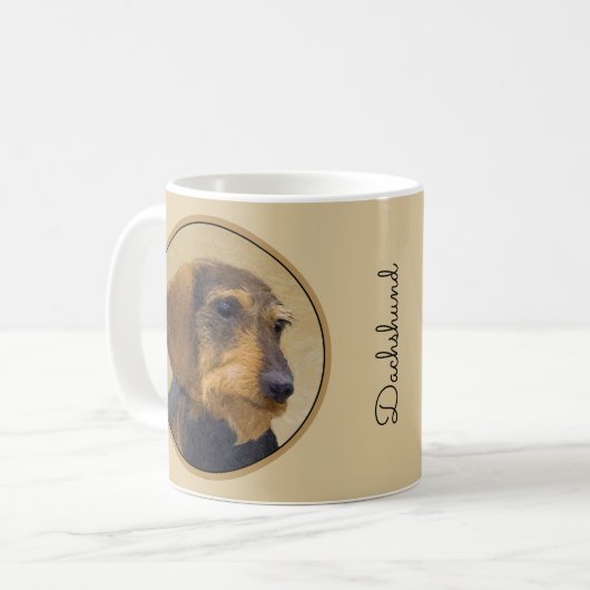 Dackel (Drahthaar) Malerei Original Dog Art Kaffeetasse (Vorderseite Links)