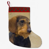 Dackel (Drahthaar) Malerei Original Dog Art Kleiner Weihnachtsstrumpf (Vorderseite)