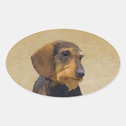 Dackel (Drahthaar) Malerei Original Dog Art Ovaler Aufkleber (Vorderseite)