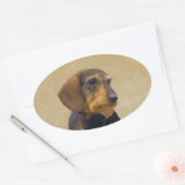 Dackel (Drahthaar) Malerei Original Dog Art Ovaler Aufkleber (Umschlag)