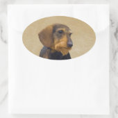Dackel (Drahthaar) Malerei Original Dog Art Ovaler Aufkleber (Tasche)