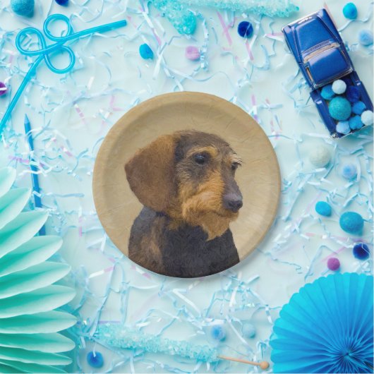 Dackel (Drahthaar) Malerei Original Dog Art Pappteller (Party)
