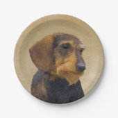 Dackel (Drahthaar) Malerei Original Dog Art Pappteller (Vorderseite)
