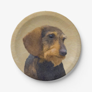 Dackel (Drahthaar) Malerei Original Dog Art Pappteller