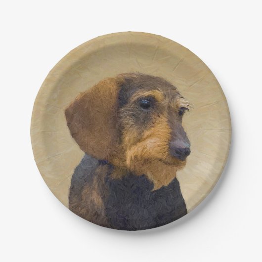 Dackel (Drahthaar) Malerei Original Dog Art Pappteller (Vorderseite)