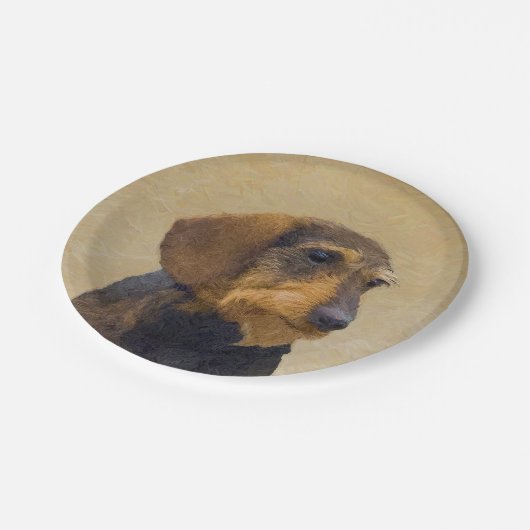 Dackel (Drahthaar) Malerei Original Dog Art Pappteller (Schrägansicht)