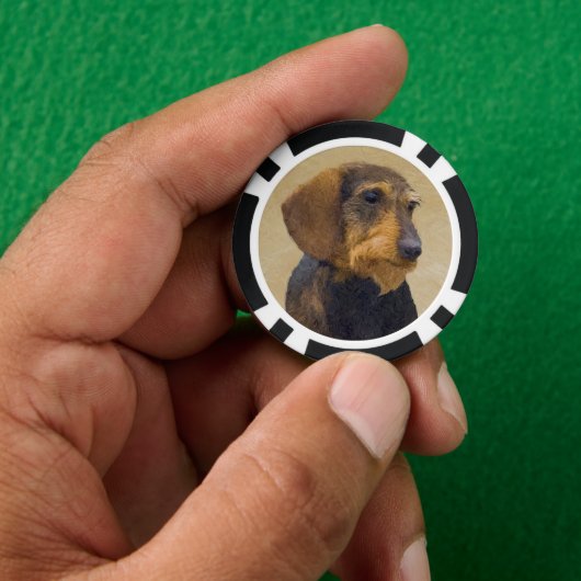 Dackel (Drahthaar) Malerei Original Dog Art Pokerchips (Hand)
