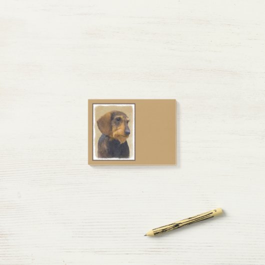 Dackel (Drahthaar) Malerei Original Dog Art Post-it Klebezettel (Auf Schreibtisch)