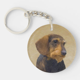 Dackel (Drahthaar) Malerei Original Dog Art Schlüsselanhänger