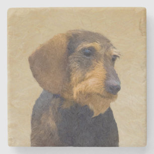 Dackel (Drahthaar) Malerei Original Dog Art Steinuntersetzer