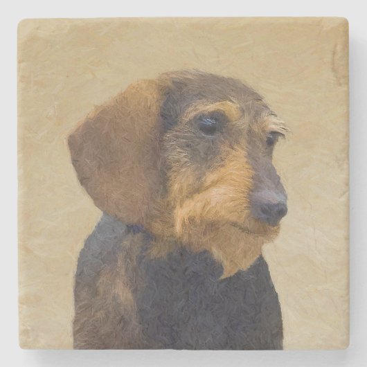 Dackel (Drahthaar) Malerei Original Dog Art Steinuntersetzer (Vorderseite)
