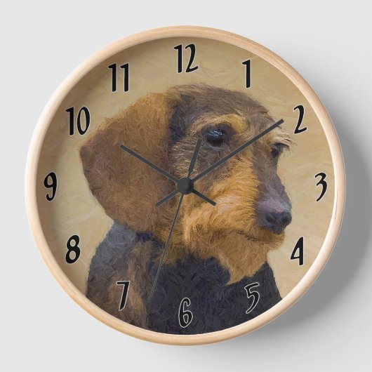 Dackel (Drahthaar) Malerei Original Dog Art Uhr (Vorderseite)