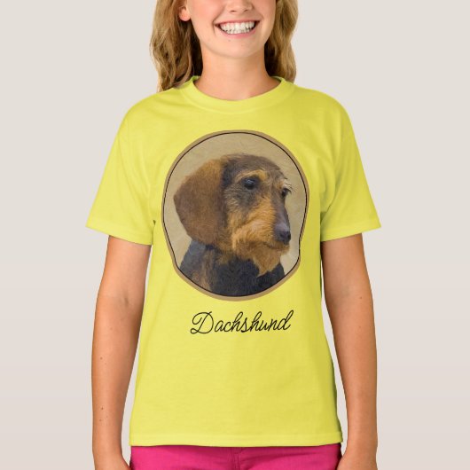 Dackel (Drahthaar) Malerei Original Hunde Kunst T T-Shirt (Vorderseite)