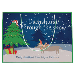 Dackel durch das Schnee Weihnachten Personalisiert Große Geschenktüte