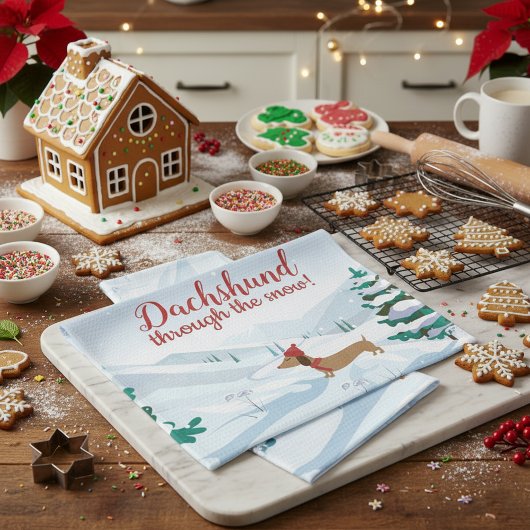 Dackel durch das Schneehandtuch Geschirrtuch