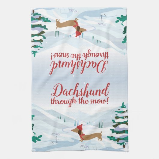 Dackel durch das Schneehandtuch Geschirrtuch (Vertikal)