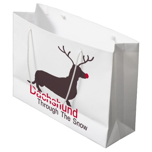 Dackel durch den Schnee Große Geschenktüte (Vorderseite Schrägansicht)