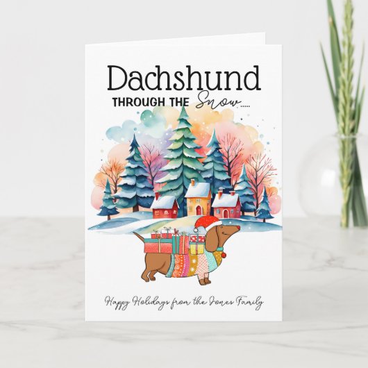 Dackel durch den Schnee Karte (Vorderseite)