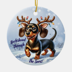 Dackel durch den Schnee Keramik Ornament