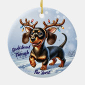 Dackel durch den Schnee Keramik Ornament (Hinten)