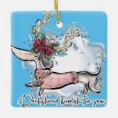 Dackel durch den Schnee Keramikornament (Vorderseite)