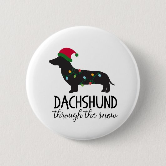 Dackel durch den Schnee-Knopf, Weihnachten Button (Vorderseite)