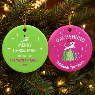 Dackel durch den Schnee Lustiger Hund Weihnachten Keramik Ornament