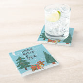 Dackel durch den Schnee lustiger Hundefreund Glasuntersetzer (Schrägansicht)