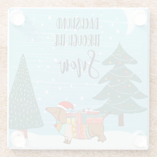 Dackel durch den Schnee lustiger Hundefreund Glasuntersetzer (Rückseite)