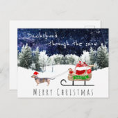 Dackel durch den Schnee niedliche Hundeschlittenpo Postkarte (Vorne/Hinten)
