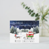 Dackel durch den Schnee niedliche Hundeschlittenpo Postkarte (Stehend Vorderseite)