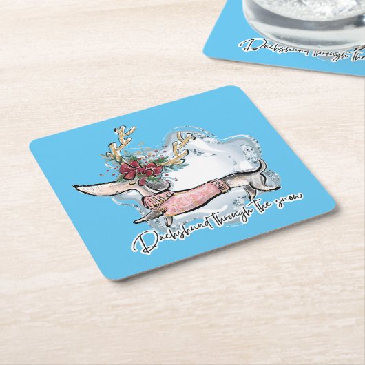 Dackel durch den Schnee Rechteckiger Pappuntersetzer (angewinkelt)