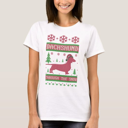 Dackel durch den Schnee T-Shirt (Vorderseite)