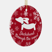 Dackel durch den Schnee Weihnachtsbaum Keramik Ornament (Rechts)