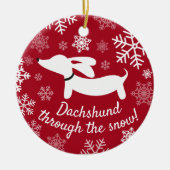 Dackel durch den Schnee Weihnachtsbaum Keramik Ornament (Vorne)