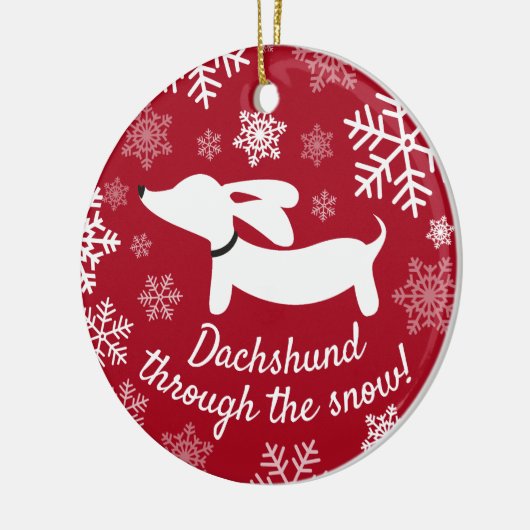Dackel durch den Schnee Weihnachtsbaum Keramik Ornament (Links)