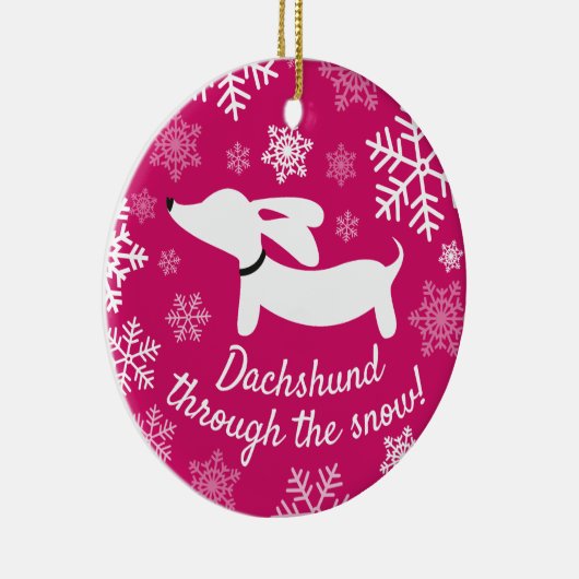 Dackel durch den Schnee Weihnachtsbaum Keramik Ornament (Rechts)