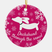 Dackel durch den Schnee Weihnachtsbaum Keramik Ornament (Vorne)