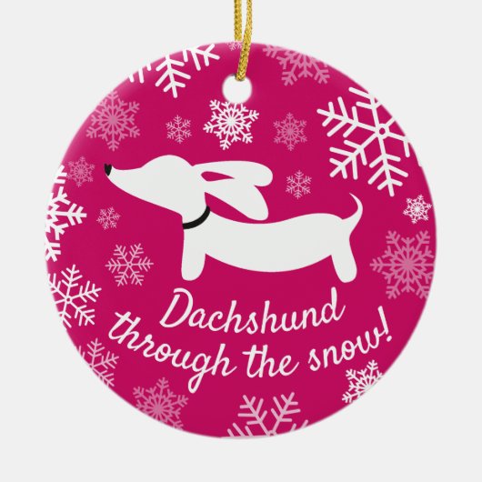 Dackel durch den Schnee Weihnachtsbaum Keramik Ornament (Vorne)