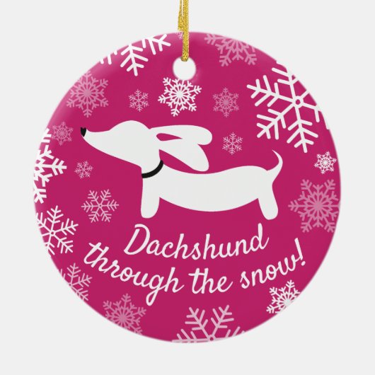 Dackel durch den Schnee Weihnachtsbaum Keramik Ornament (Hinten)